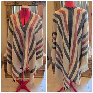 Free Style Striped Blanket Cape Poncho One Size Bpho Hippie